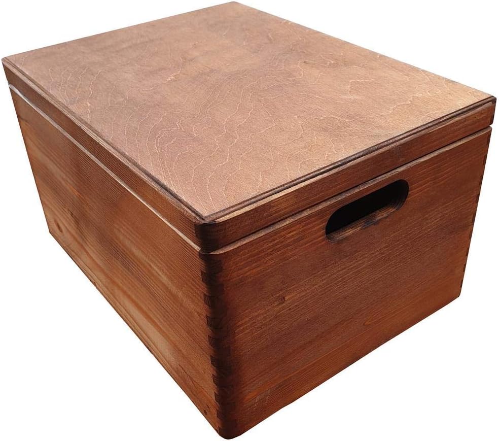 Large Wooden Big Box, Toy Box 40 cm Long With Lid and Handles, In Brown