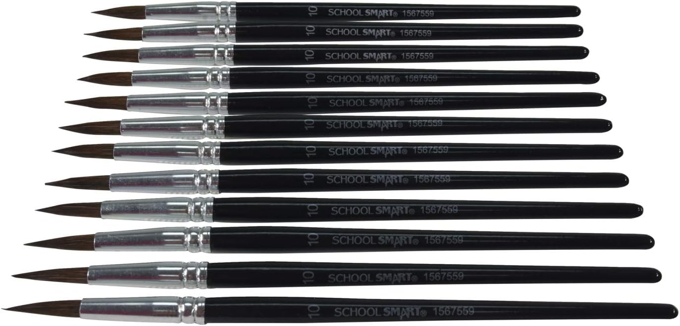 School Smart Short Handle Watercolor Brushes, Round, Size