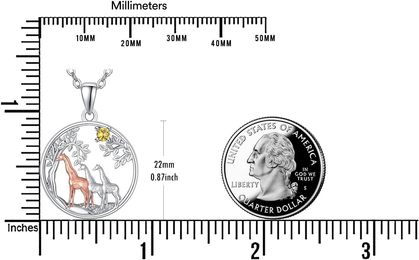 KINGWHYTE Giraffe Necklace Gifts for Women 925 Sterling Silver Three Giraffe Family Tree Pendant Birthstone Jewelry Birthday Gift for Her - Image 6