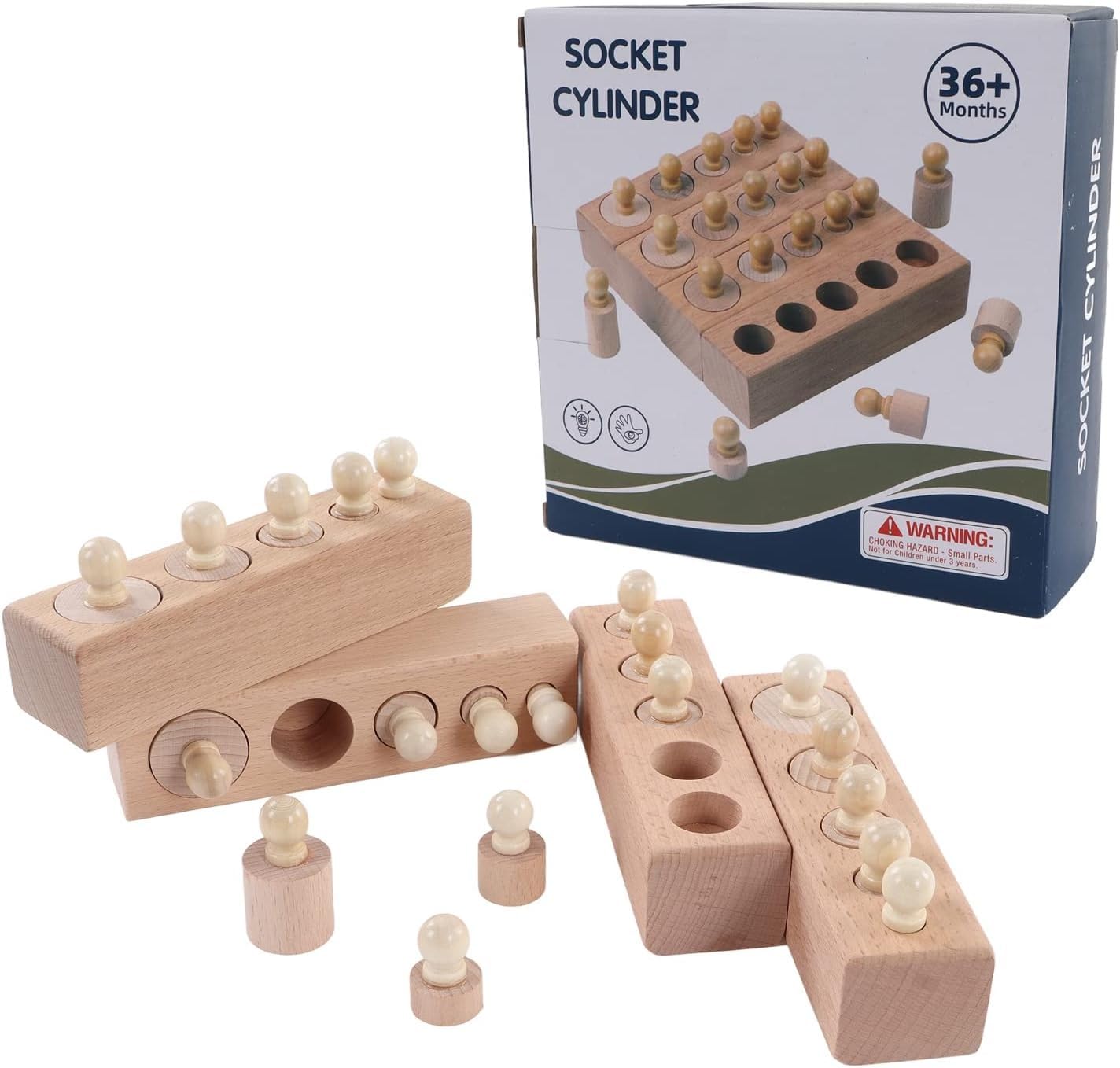 Happy Hues Wooden Socket Blocks - Montessori Toy -1