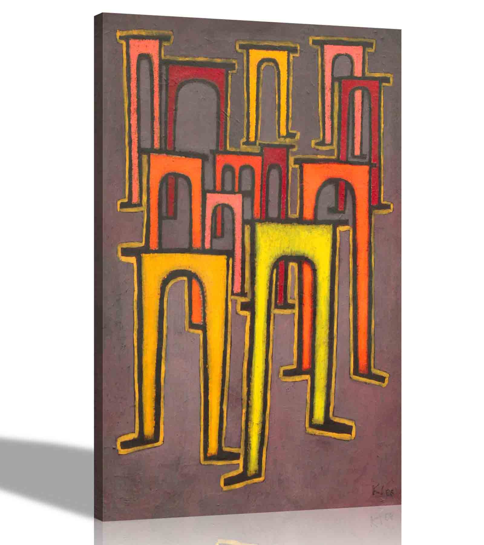 Artley Prints Brown - The Revolution Of The Viaduct By Paul Klee Canvas Wall Art | Framed Pictures For Living Room, Office, Bedroom | Expressionism Prints Ready To Hang 51 X 35Cm (20 X 14 Inches)