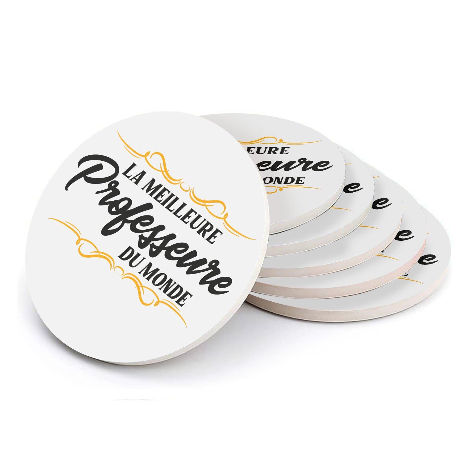Sous verre ronds en céramique pour professeure - Lot de 6 dessous de verre absorbants 10 cm