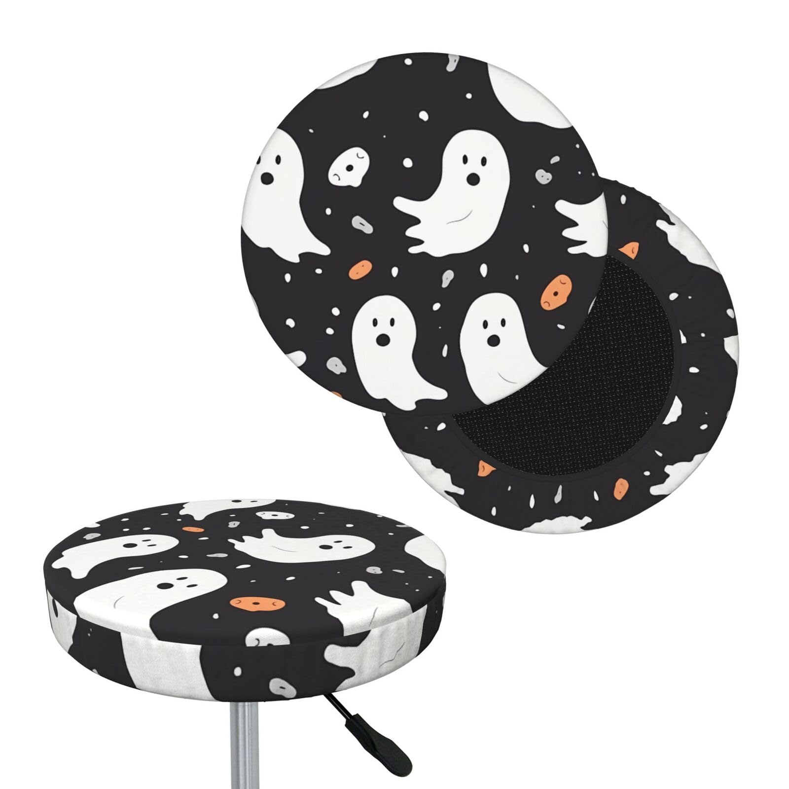 FekiLoot Cute Ghost Halloween Pattern Round Bar Stool Covers Stretch Washable Bar Stool Covers Dustproof Slipcover Bar Chair Covers with Elastic Band for Bar Kitchen Living Room Decor 14 Inch