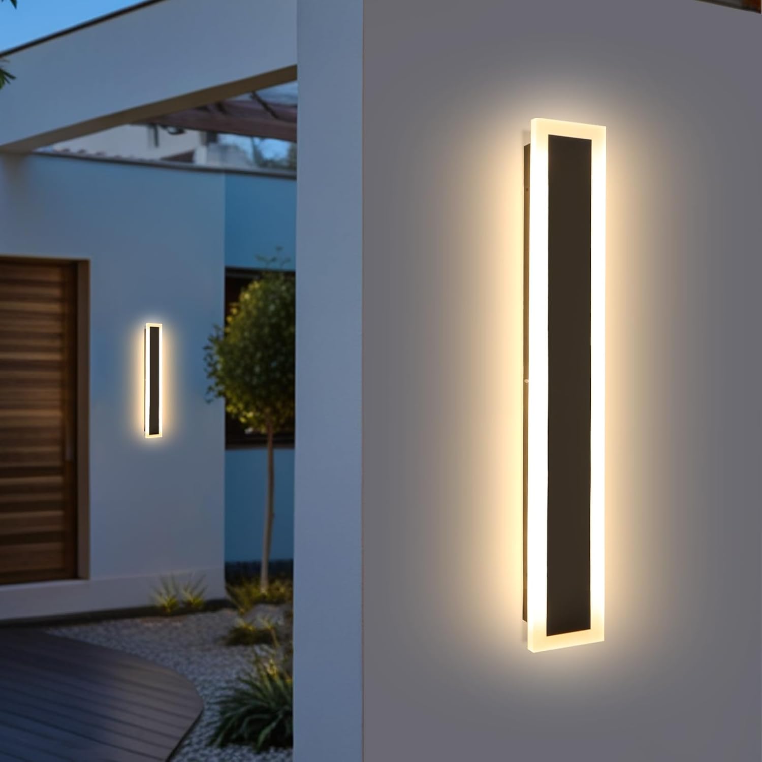 24 Inch Long Outdoor Wall Light Modern Linear Outdoor Wall Lighting Fixture LED 3000K Linear Exterior Lighting IP65 Waterproof Black Long Exterior Wall Sconce for House Garage Porch Patio