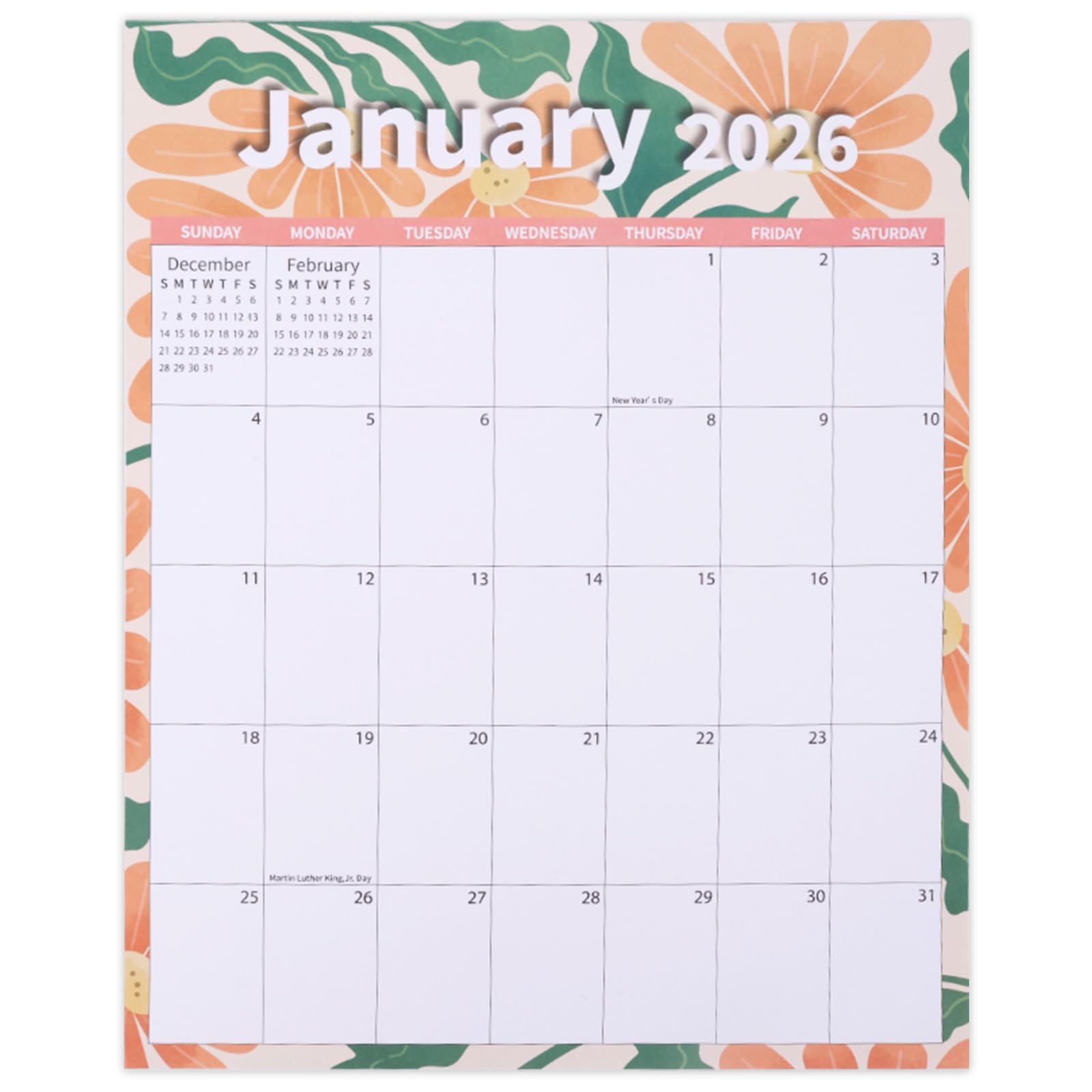 Magnetic Calendar, 36.6x29cm/14.41x11.42in Large Tear-Off Monthly Magnet Refrigerator Calendar with Strong Magnetic Backing Jan 2026 to Dec 2026 Perfect Fridge Organizer Planner (Floral Theme)