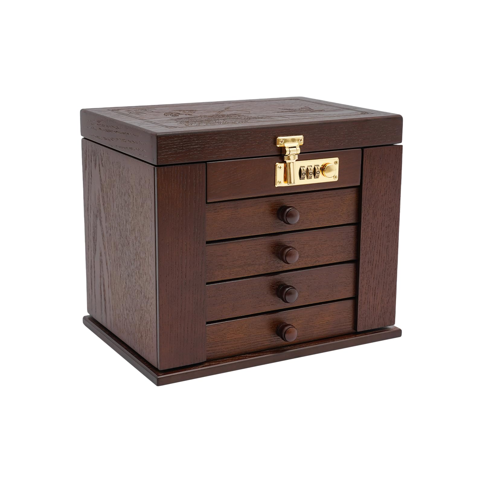 Portagioie a 5 strati, cofanetto per gioielli in legno per donne, organizer in legno massello, organizer vintage grande per gioielli, scatola portaoggetti in legno con 4 cassetti, stile vintage, per