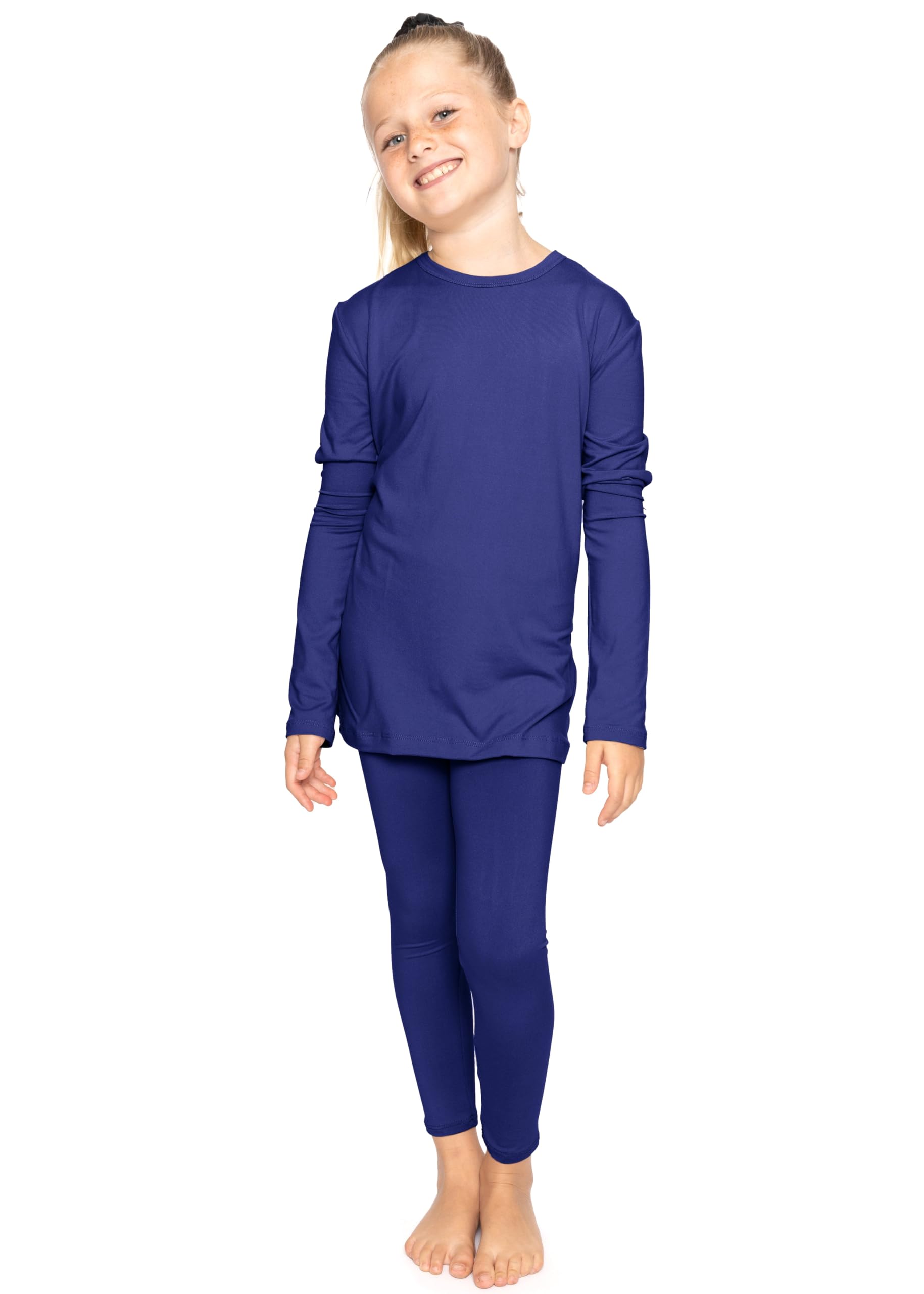 STRETCH IS COMFORT Girls 2 Piece Hoodie Short Sleeve Long Sleeve Crew Neck Top and Leggings Set Kids Thermals Underwear Set