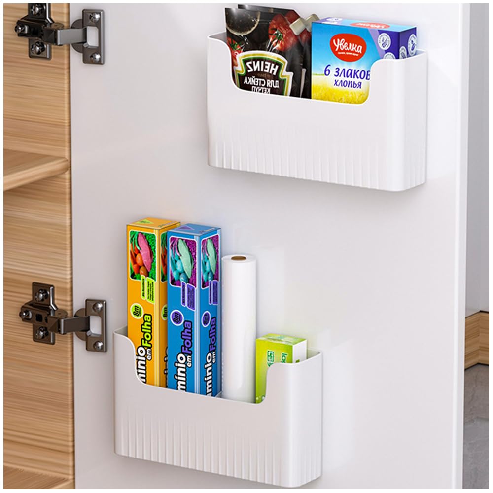 Axroad Mall2 Pcs Kitchen Cabinet Door Storage Boxes, Self-Adhesive Wall Mounted Storage Box, Multipurpose Small Items Organiser for Cabinet Bathroom Fridge (White, 2*L)