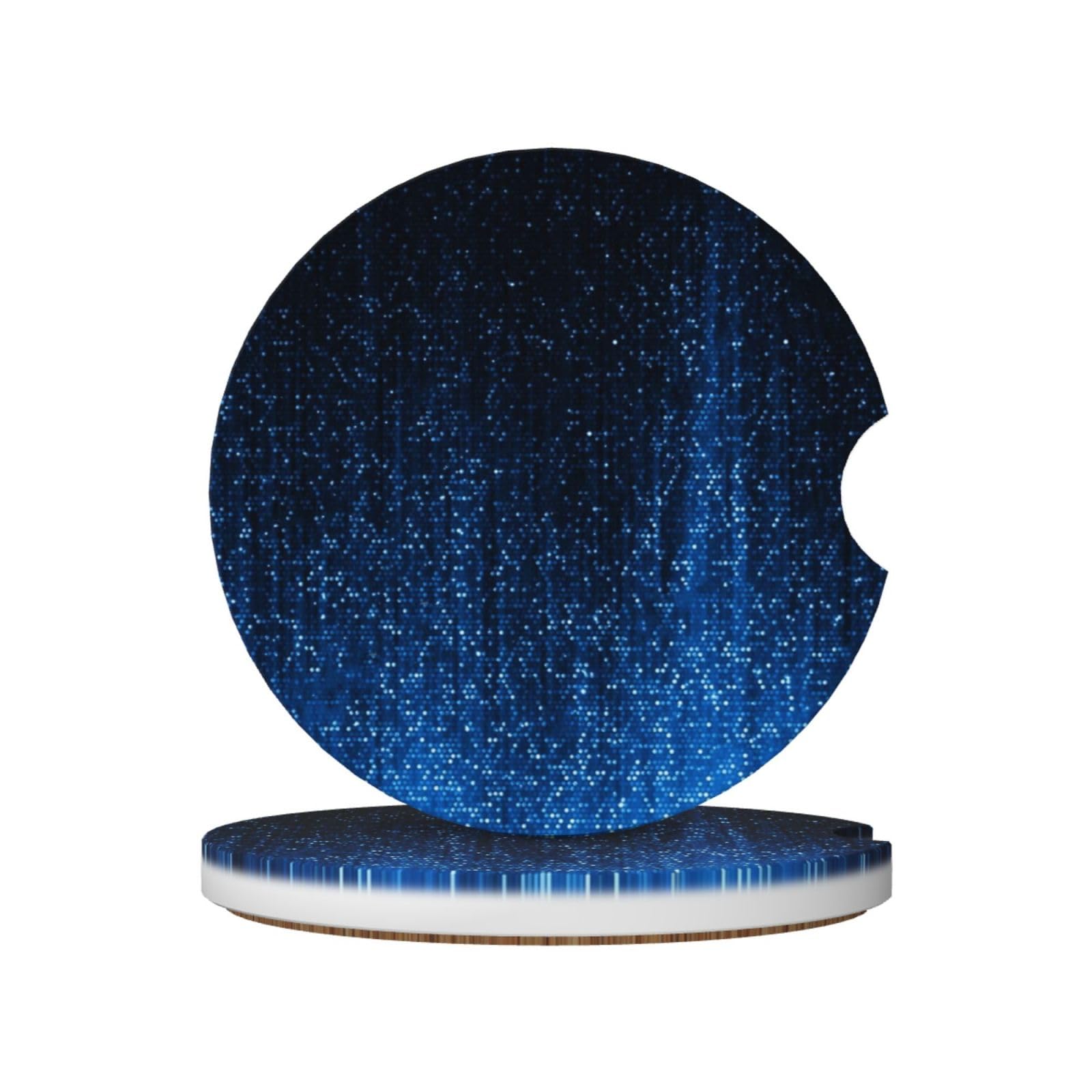 Blue Sparkle Glitter Pattern, Car Cup Holder Coasters 2 Pack, Absorbent Ceramic Car Coasters with Non Slip Cork Base