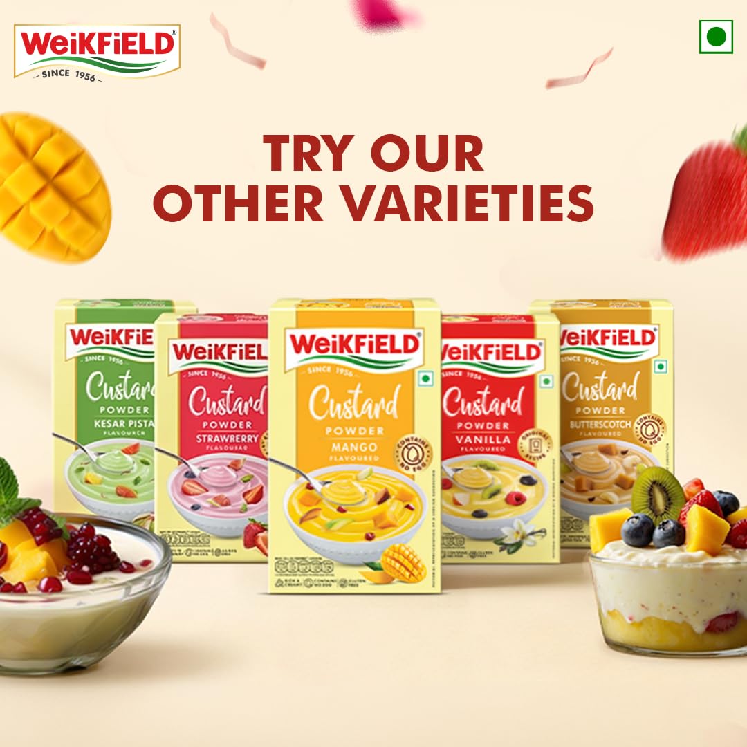 Weikfield Custard Powder | Mango Flavour | Makes Smooth & Creamy Custard | Contains Quality Ingredients | Best For Fruit Salads & Puddings | 100% Vegetarian | 75g Carton 4