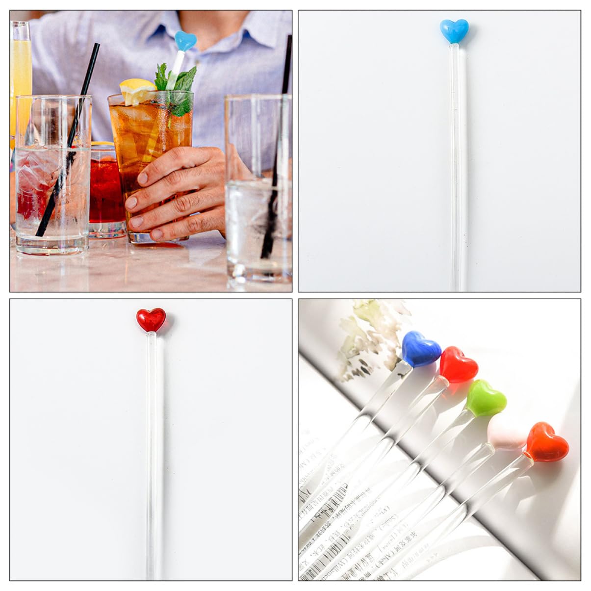 Ciieeo 4Pcs Heart Shaped Cocktail Stirrers Reusable Stir Sticks for Coffee Milk Tea and Juice Drink Accessories for Home Bar Parties and Special Occasions