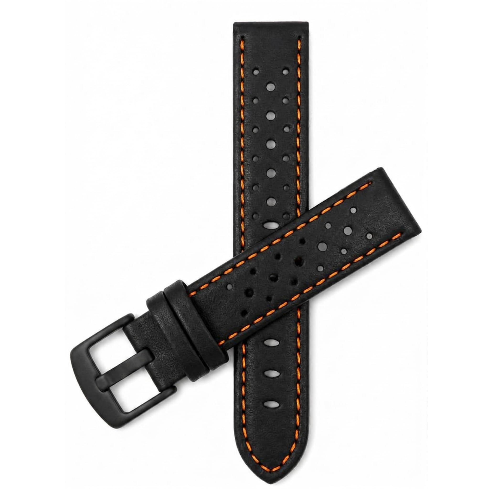 Mens Leather Rally Strap, Perforated Racing Watch Band, 18-24mm, Reg/XL