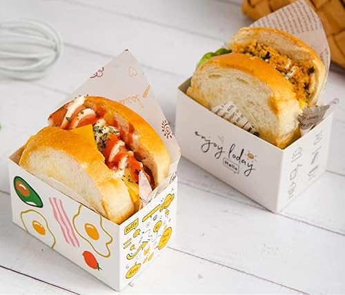 Miniatura 6 de Sandwich - Cajas para llevar 50 recipientes de papel para llevar, mini cajas de hamburguesas, bandeja de pan para llevar recipientes de alimentos,