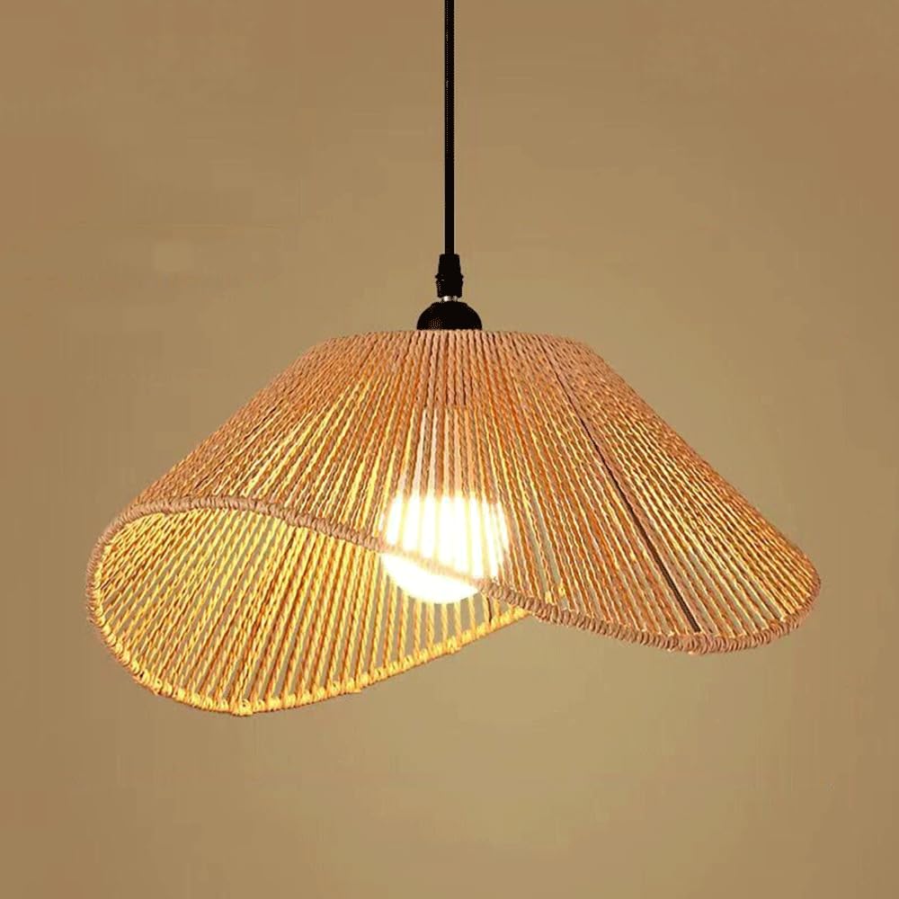 CHUNGYANG Hemp Rope Chandelier Light Fixture Hand Woven Pendant Light with Adjustable Suspension Line Kitchen Island Hanging Lamp Japanese-Style Hemp Rope Lampshade Hanging Lamp for Dining Room