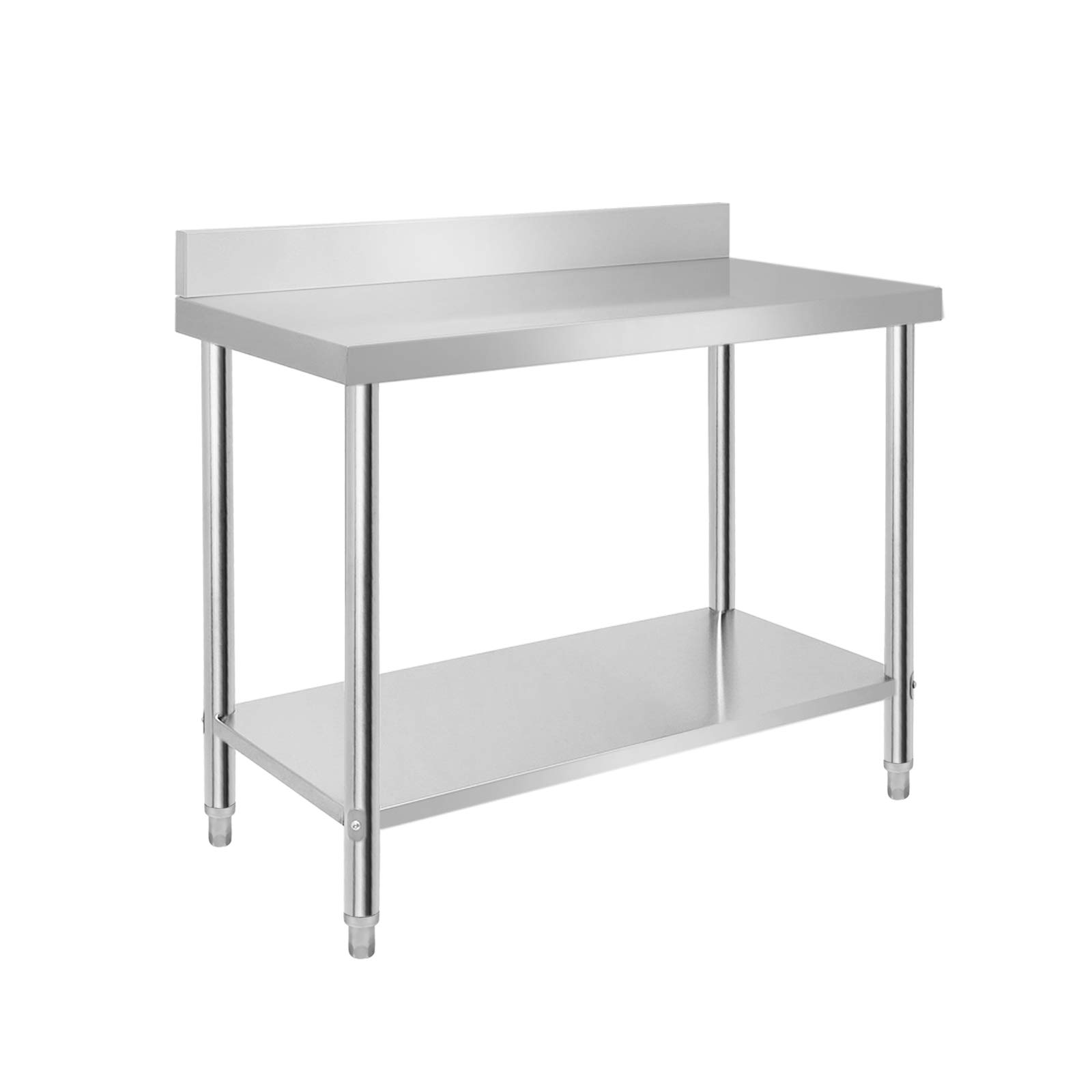 Tavolo da lavoro in acciaio inox con gambe regolabili, tavolo di preparazione, mobile da cucina per ristorante, bar, colore: argento, 100 x 60 x 85 cm
