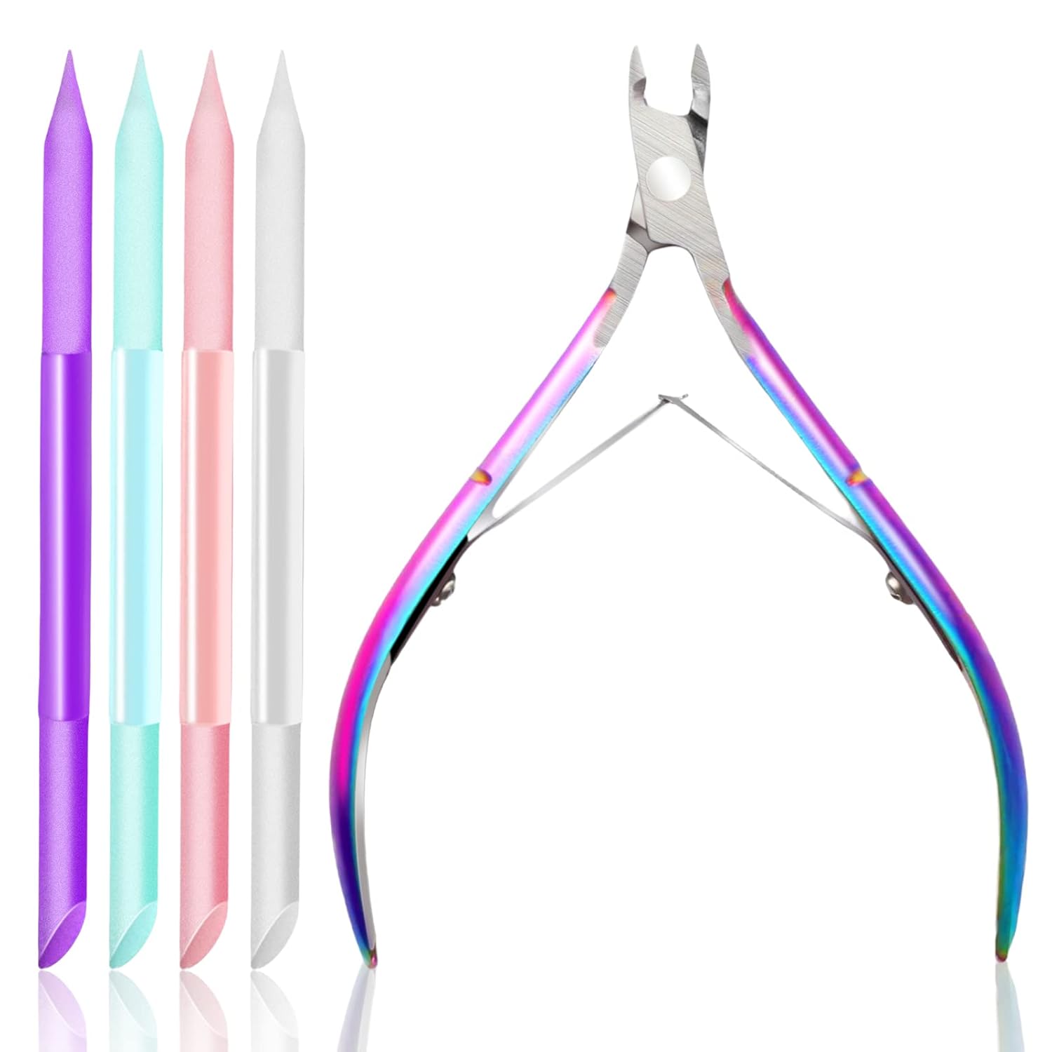 5 in 1 Set Glass Cuticle Pusher Trimmer, 4 Pcs Glass