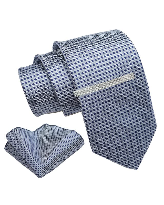 axlon Silver Geometric Tie For Men – Formal Ties Set With Pocket Square & Tie Pin Clip For Mens, Silk Neckties Gift Sets For Men’s (AXNW56)-picture-45