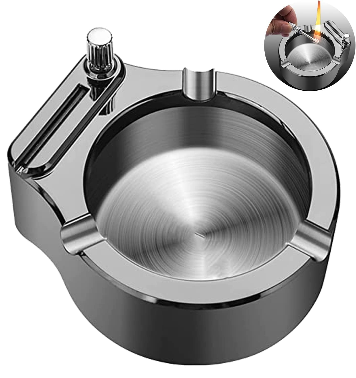 Jaffiust Ashtray,Retro Metal Ashtray,Stainless +ABS Steel Ashtray with Permanent Match Lighter,Multifunctional Ashtray,Men's Collection Ashtray Gift Simple Fashion Ashtray(Silver)