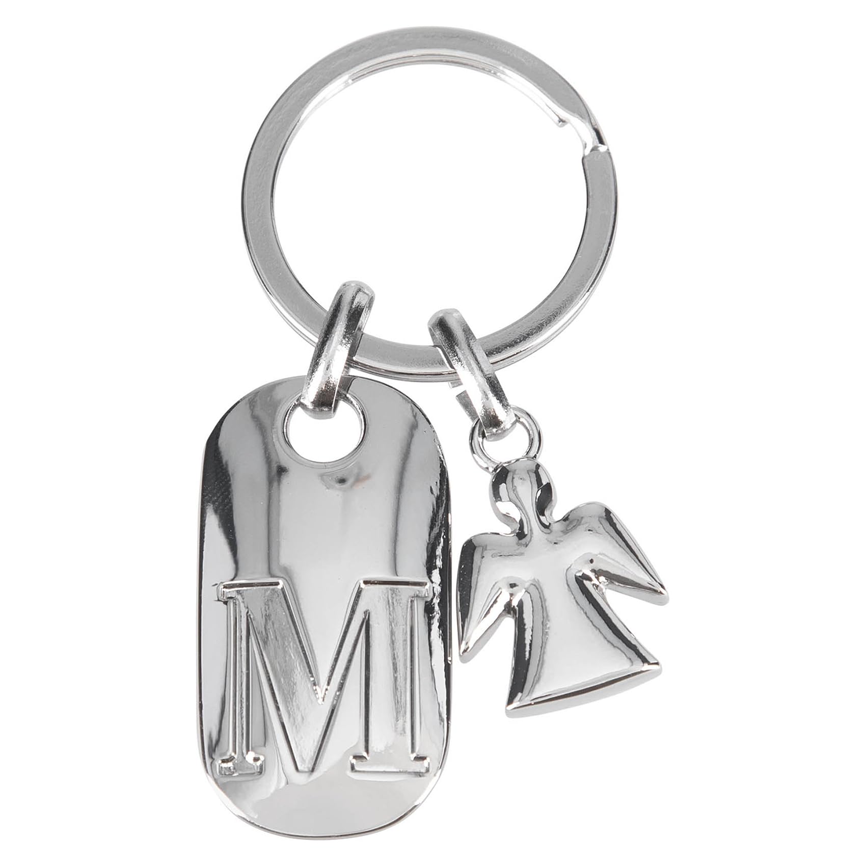 Depesche 11800-016 Zinc Alloy Silver Letter M Guardian Angel Keyring with Coloured Velvet Pouch, silver, standard size