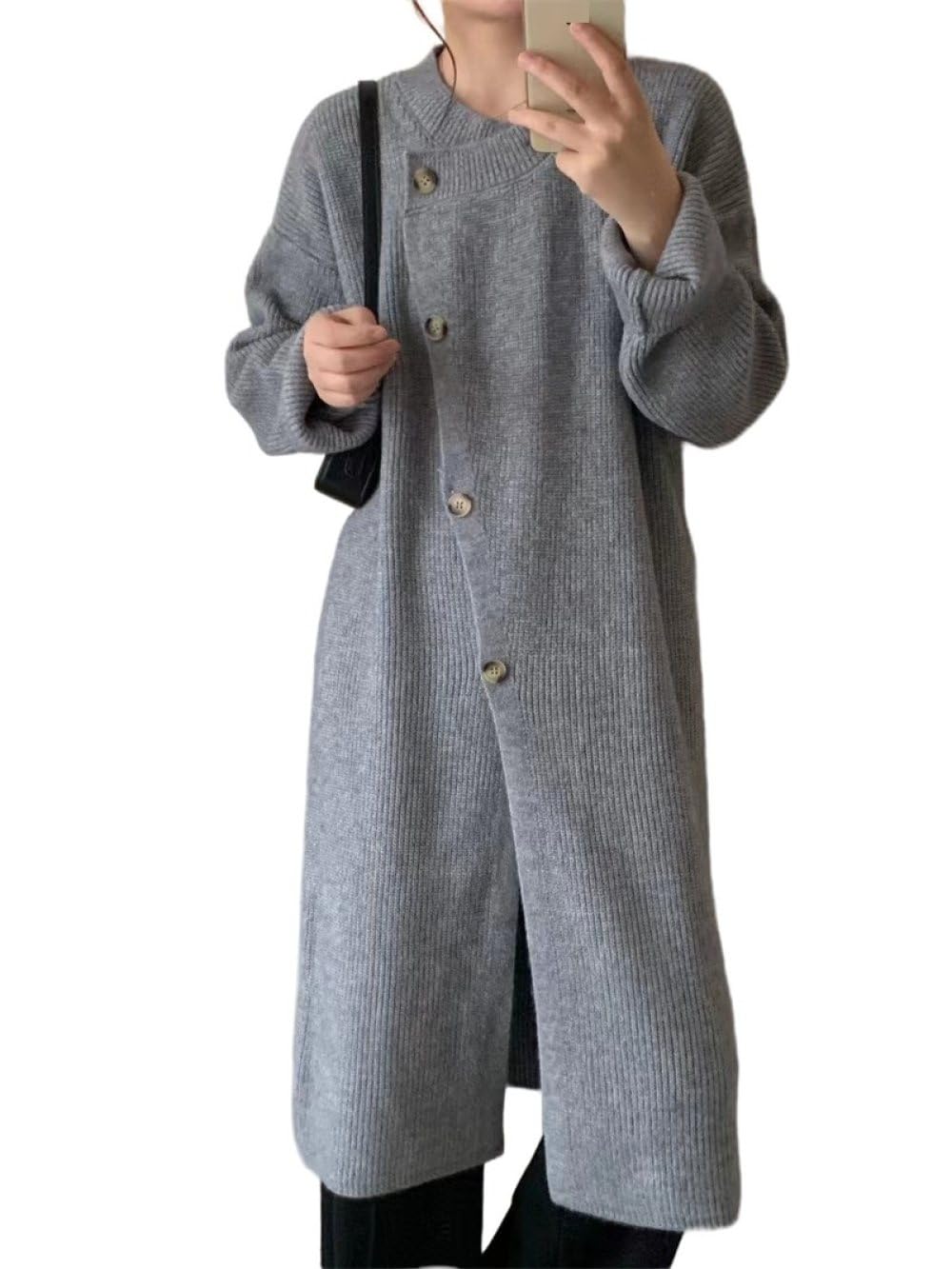Cardigans Largos Para Mujer,Cárdigan Largo De Punto Acanalado Botones Delanteros Abiertos Suéter De Cuello Redondo Para Mujer Abrigo Otoño Invierno Elegante Chaqueta De Punto Asimétrica Suéter