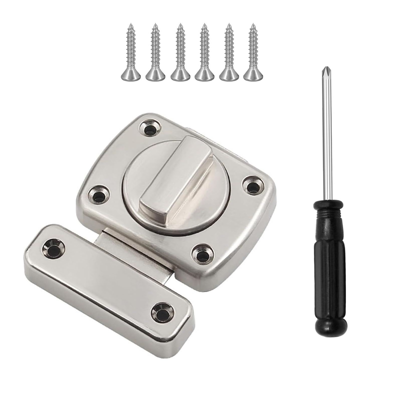 Agtehbz Silver Rotate Bolt Latch Door Latche, Stainless Steel Gate Bathroom Door Lock, Door Bolts For Internal Doors With Screwdriver For Left And Right For Balcony Toilet Window Furniture Pet Gate