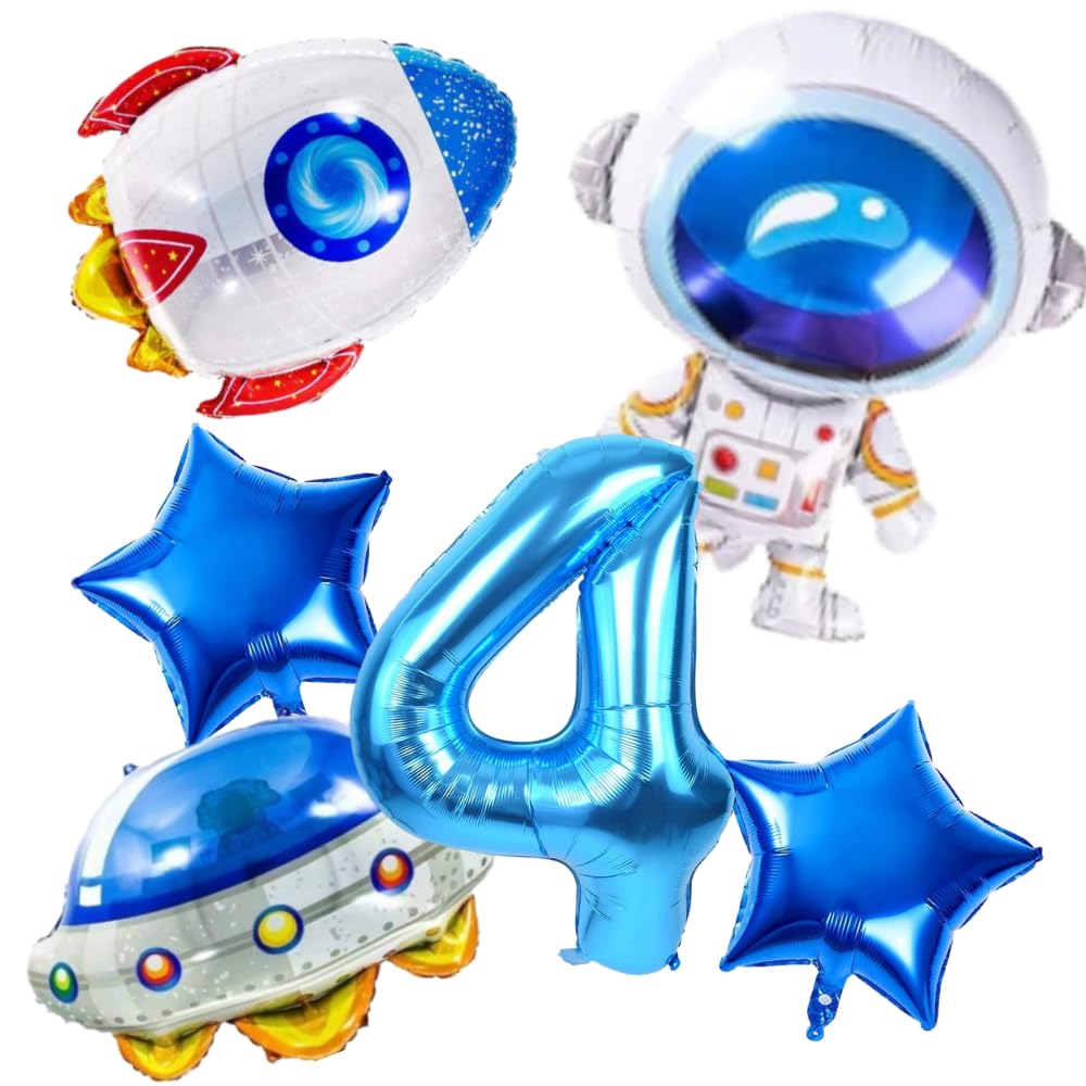 FI - FLICK IN 6 Pcs Space Theme Birthday Decoration for Boys 4th Birthday Astronaut Theme Fourth Birthday Boy Space Rocket Balloons (Pack of 6, Multicolor)