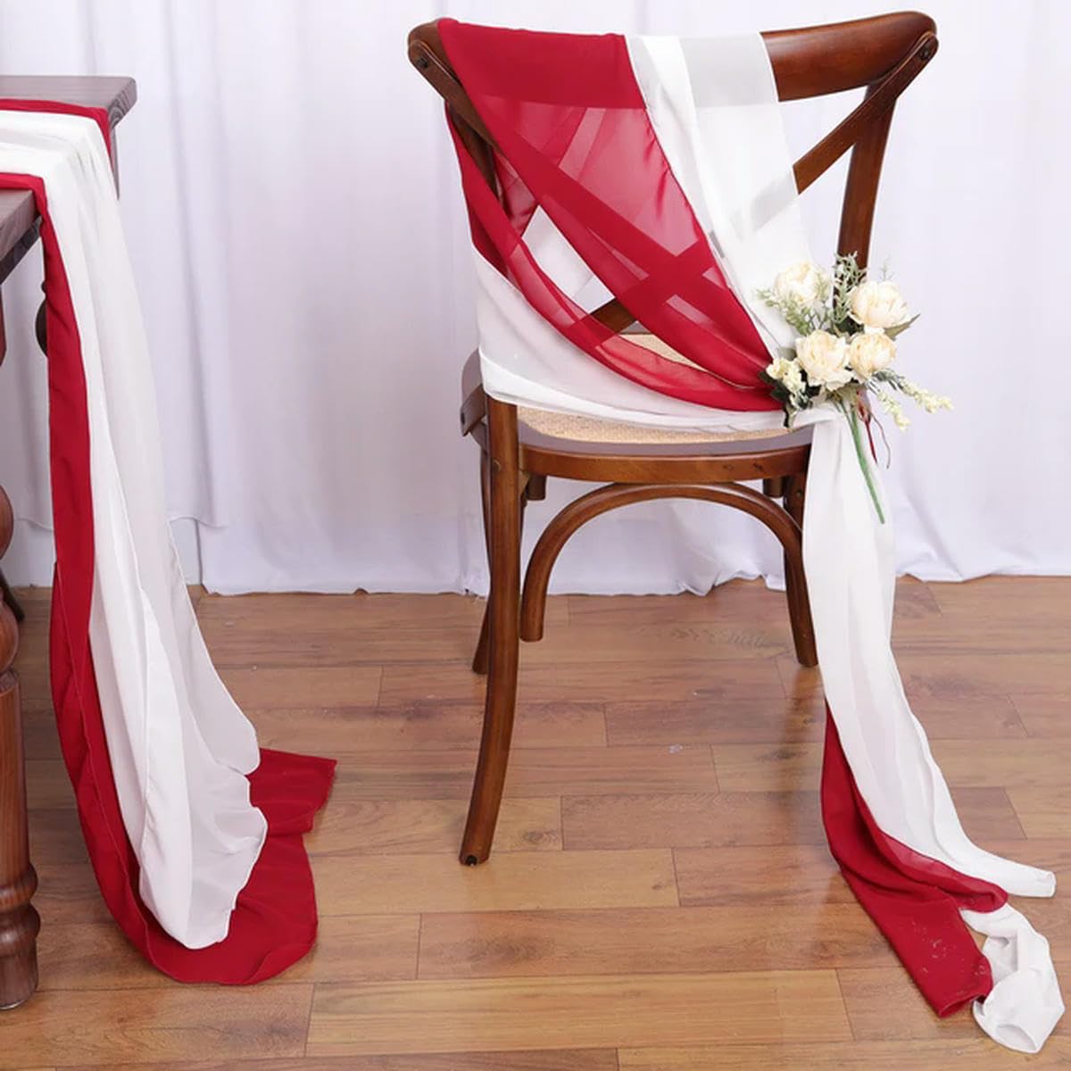 Tbddsd Burgundy Chair Covers With Bows, 10Pcs Chiffon Chair Sashes Wedding Decoration 16X275cm Length For Aisle Banquet Event Party