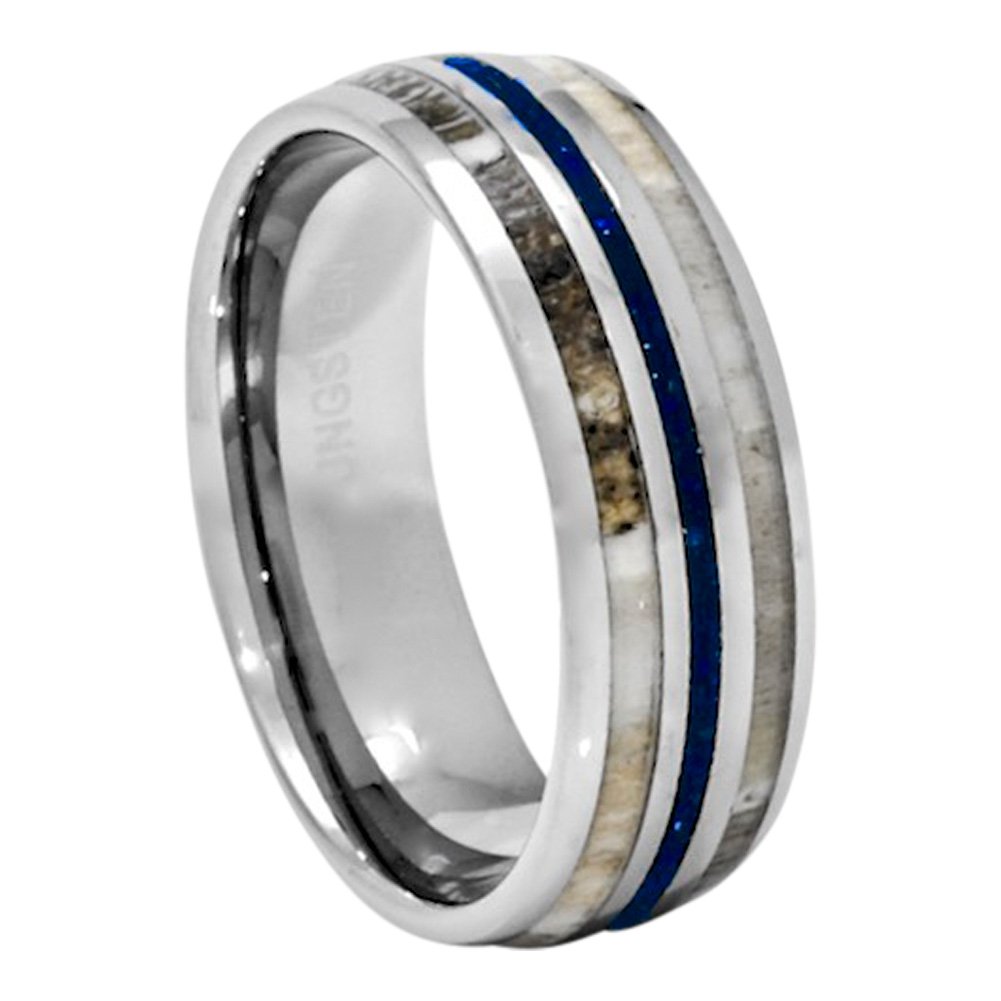PCH JewelersDeer Antler Ring Wedding Band Gift Tungsten 8mm Blue Stone