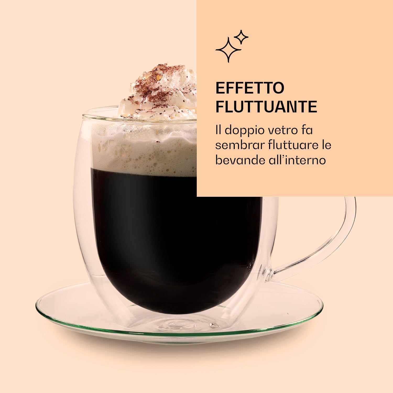 Tazze Caffè Vetro Borosilicato Doppia Parete Set 4 Tazze Da Caffè Doppia Parete In Vetro Borosilicato 80 Ml | Con Impugnatura, Realizzate A Mano | Per Espresso, Caffè, Tè Tazzine Vetro Fatte A Mano