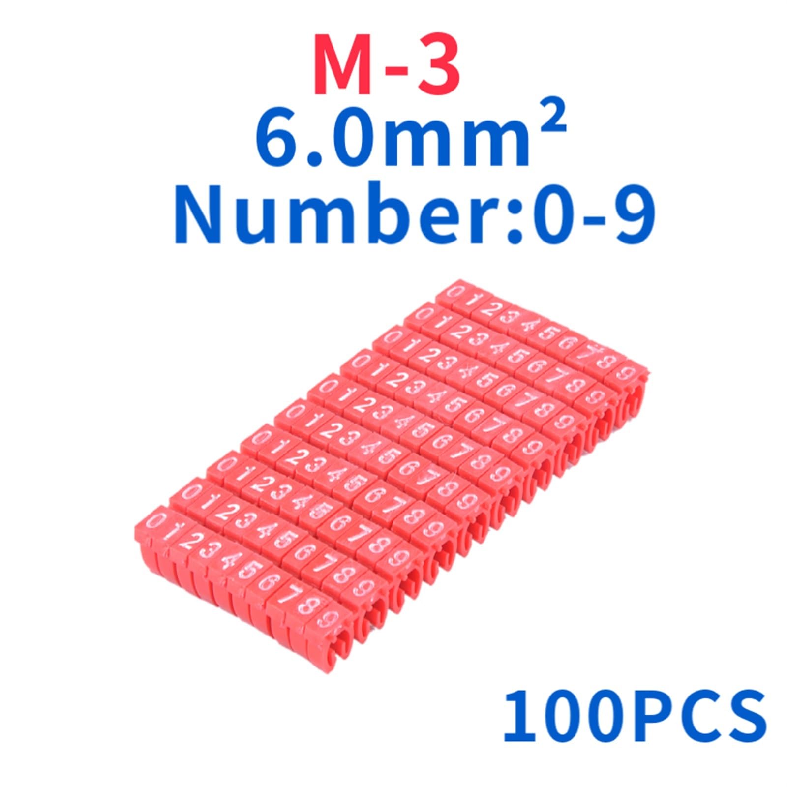 Etykiety do kabli PVC, 100/150 szt. kolorowych znaczników kablowych typu C, etykieta z numerem do kabli 2-10 mm, sieciowych(Red M 3(6.0mm))