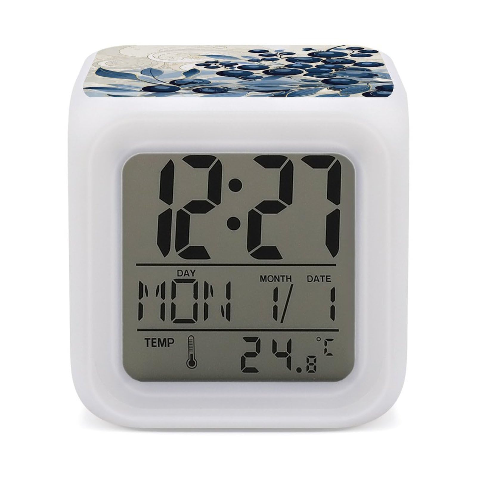 JTREHY Field of Blueberries Alarm Clock Digital Dimmable Clock for Bedroom LED Display Screen Mini Clocks 7 Color Dimmable Night Lights Time-to-Rise Alarm Clocks for Office Living Room