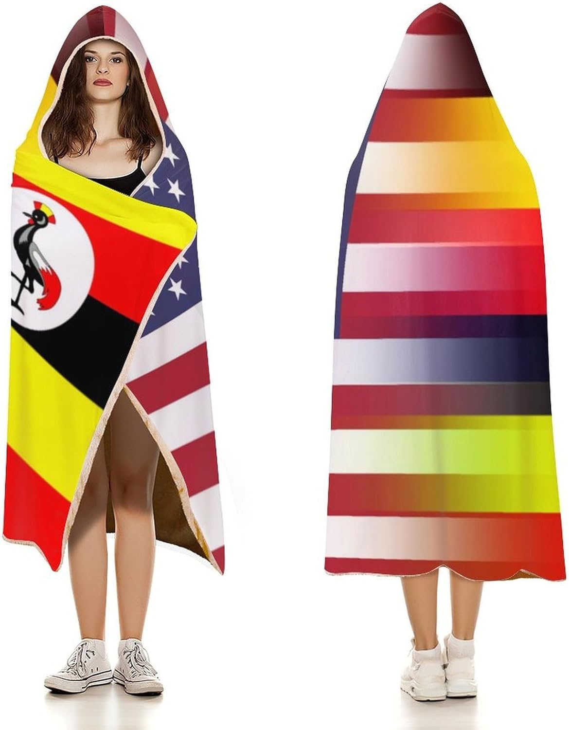 U.S.A Uganda Flag Fashion Wearable Blanket Hoodie Fleece Throw Cloak Robe Unisex