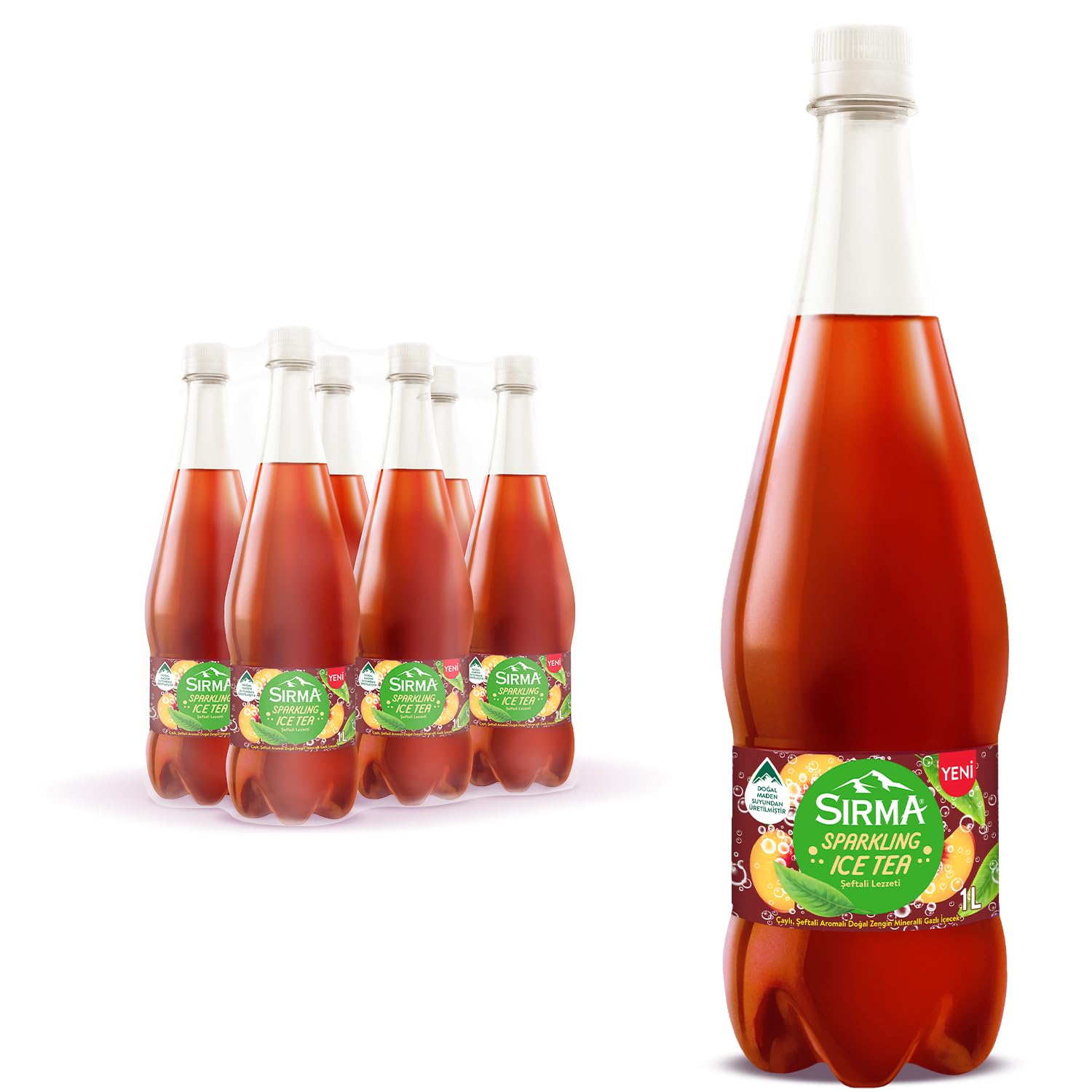 SIRMA Sparkling Ice Tea Şeftali Lezzeti Maden Suyu 6 Adet 1 Litre