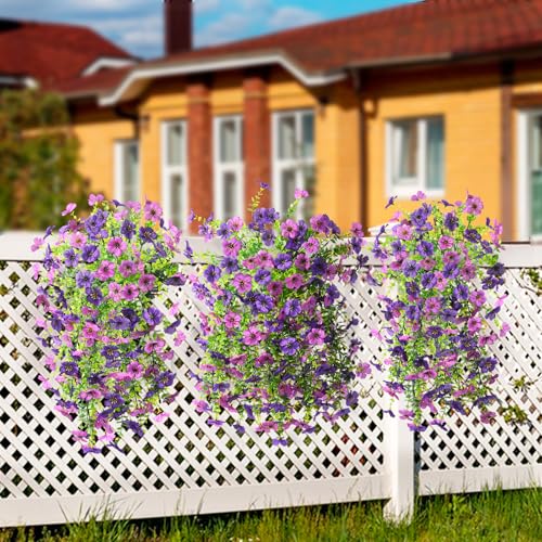 ZFProcess Artificial Hanging Flowers for Outdoors Spring Decoration, 2PCS Silk Fake Daisy Realistic Outdoor Flowers UV Resistant Porch Patio Window Yard Decor(Dark Orchid) image 3