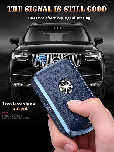 Miniatura 3 de HIBEYO Funda para llavero de automóvil con textura de aleación de cuero con llavero para Volvo XC90 XC60 XC40 S60 S90 V60 Polestar 1 T5 funda para