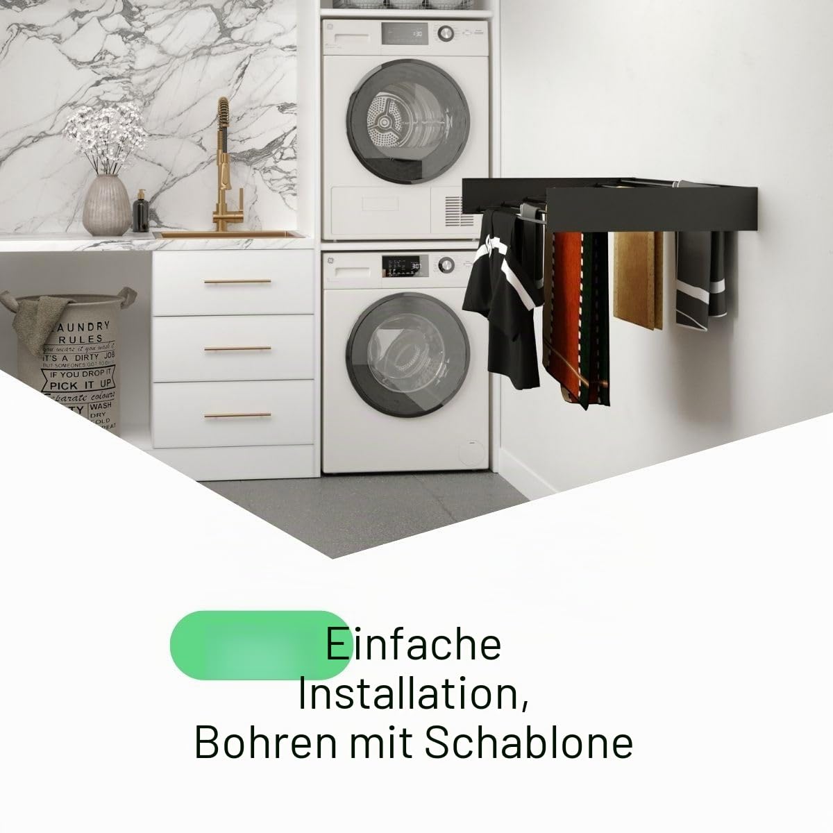 Wäscheständer Ausziehbar - Wandmontage, 8,4m Trockenlänge, Klappbarer Wäschetrockner 120cm, Schwarz, Robust & Platzsparend, Ideal für Innen- und Außenbereich