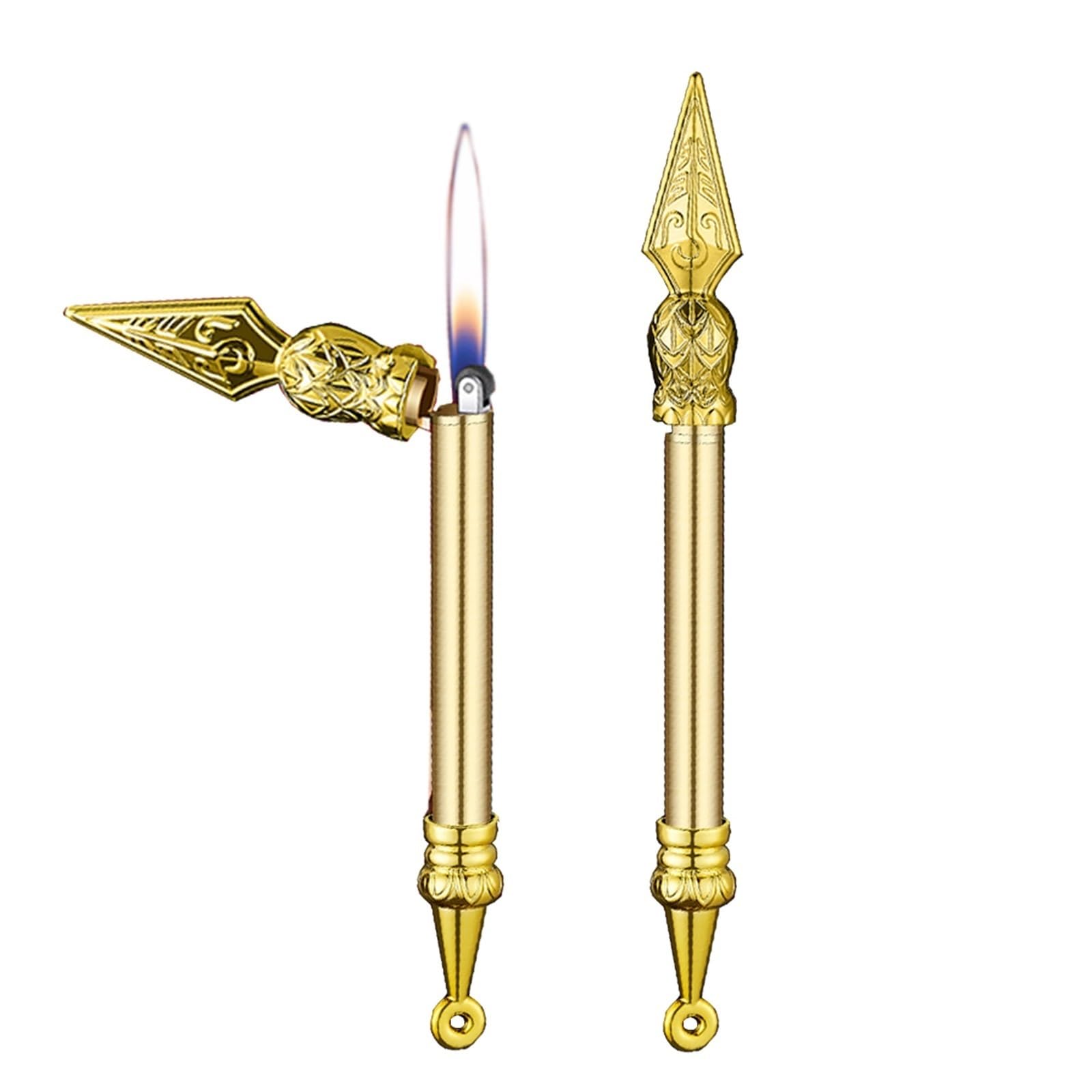Encendedor portátil de gas butano largo para velas con rueda de molienda y llama regulable