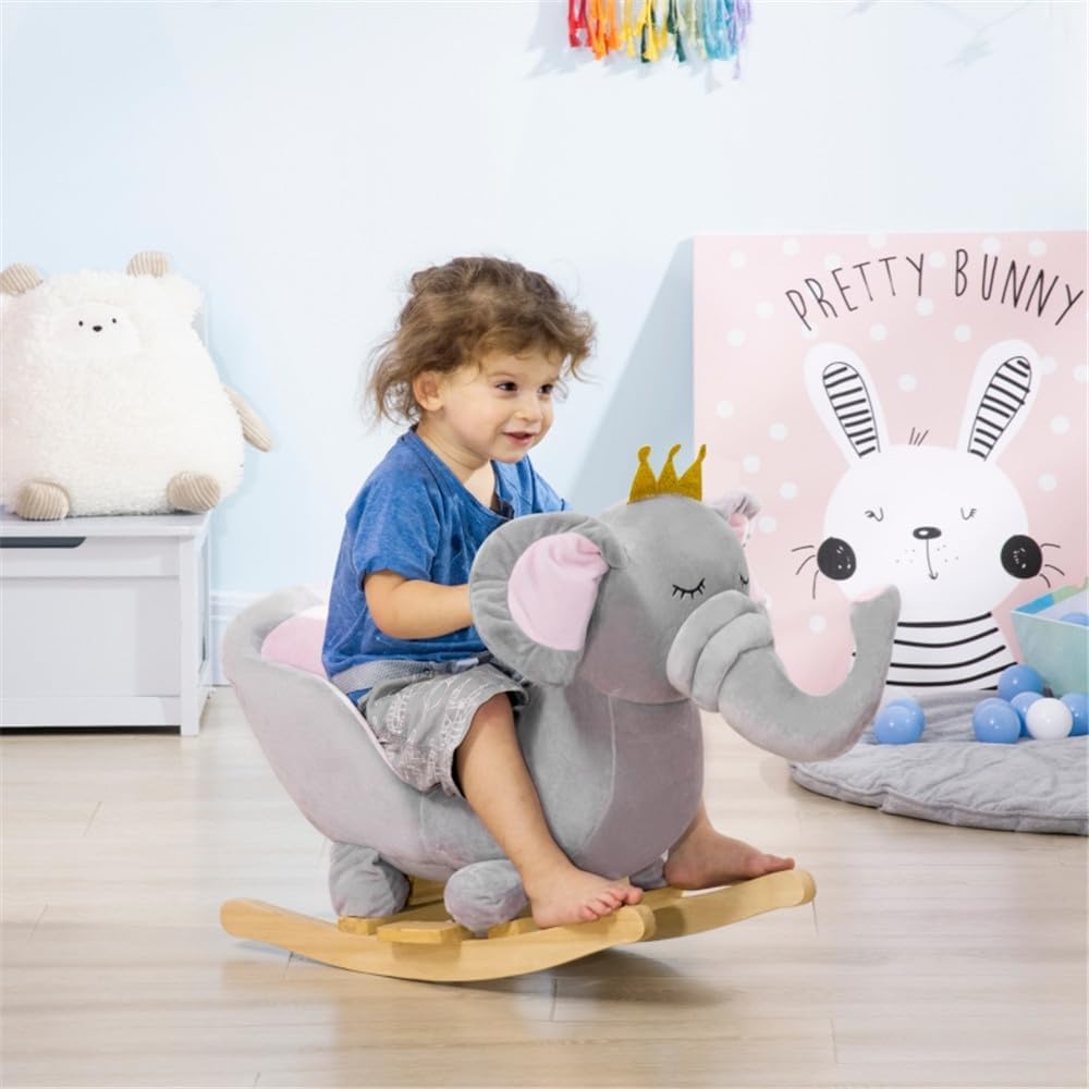 Wooden Rocking Horse Toy for Early Development – Sturdy Natural Wood Construction with Smooth Rounded Edges and Gentle Rocking Motion