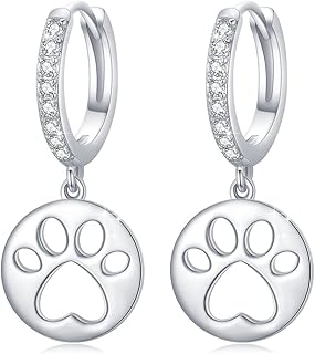 Paw Hoop Earrings for Women S925 Sterling Silver Hypoallergenic Puppy Dog Cat Pet Paw Print Piercing Dangle Huggie Earrings Animal Simple Jewelry for Wife Girl Friend
