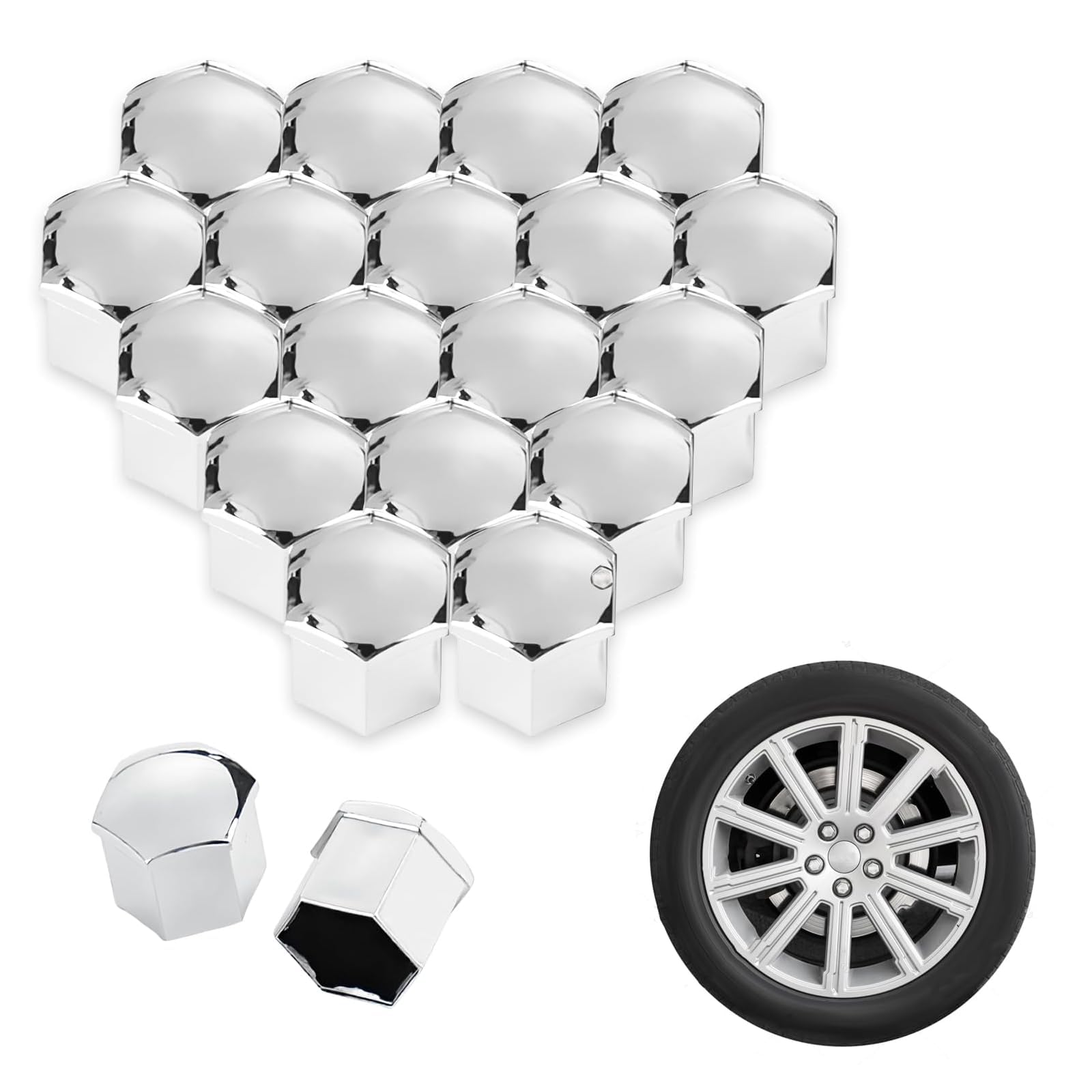 VAPORVERSE 20 Pcs Wheel Nut Covers for Peugeot 3008 E3008 P64 2024 2025, Anti-Rust Auto Hub Bolt Protector Dustproof Caps Exterior Decoration Styling Parts,Silver - 17mm