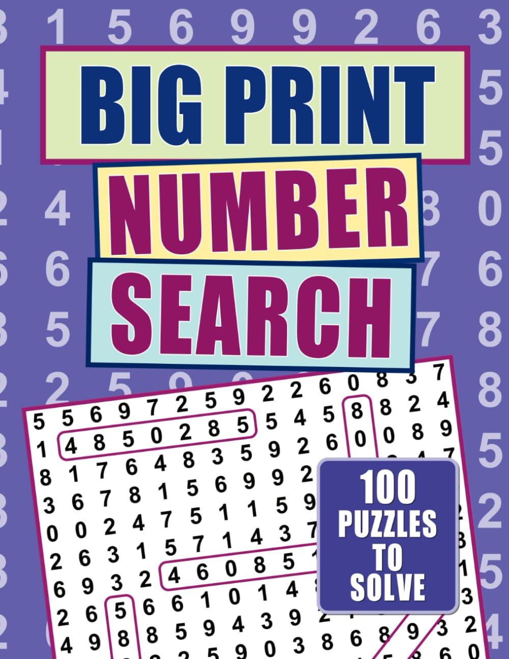Big Print Number Search: Number Puzzle for Adults & Seniors with Impaired Vision - Lilac Cover