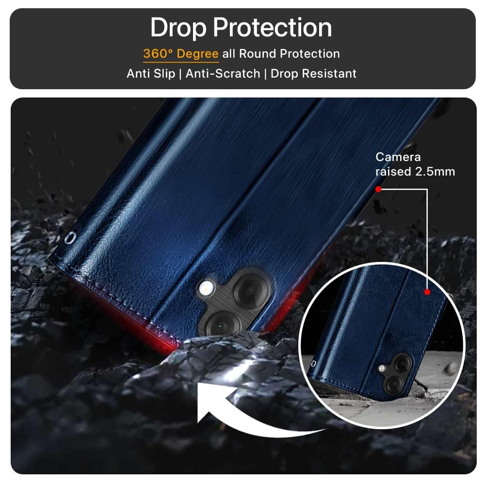 WOW IMAGINE Shock Proof Flip Cover Back Case Cover for Samsung Galaxy M17e 5G | F70e 5G | M07 | F07 | A07 | A07 5G (Flexible | Leather Finish | Card Pockets Wallet & Stand | Blue) — Amazon image 4