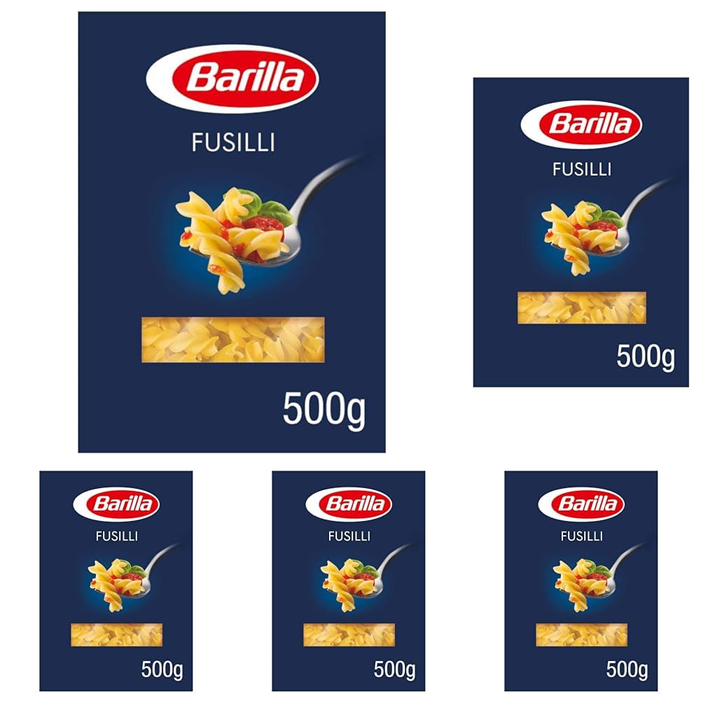 Barilla Pasta Nudeln Klassische Fusilli n.98 aus hochwertigem Hartweizen immer al dente, Chili, Spaghetti, Fusilli, Penne, Italienisch, 500 g (Packung mit 5)