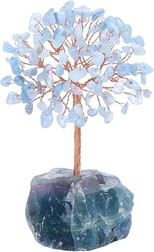 PESOENTH Árbol de cristal de aguamarina Feng Shui, piedras curativas, piedras preciosas naturales, bonsái, chakras, árbol de la vida, adornos para PESOENTH Árbol de cristal de aguamarina Feng Shui, piedras curativas, piedras preciosas naturales, bonsái, chakras, árbol de la vida, adornos para