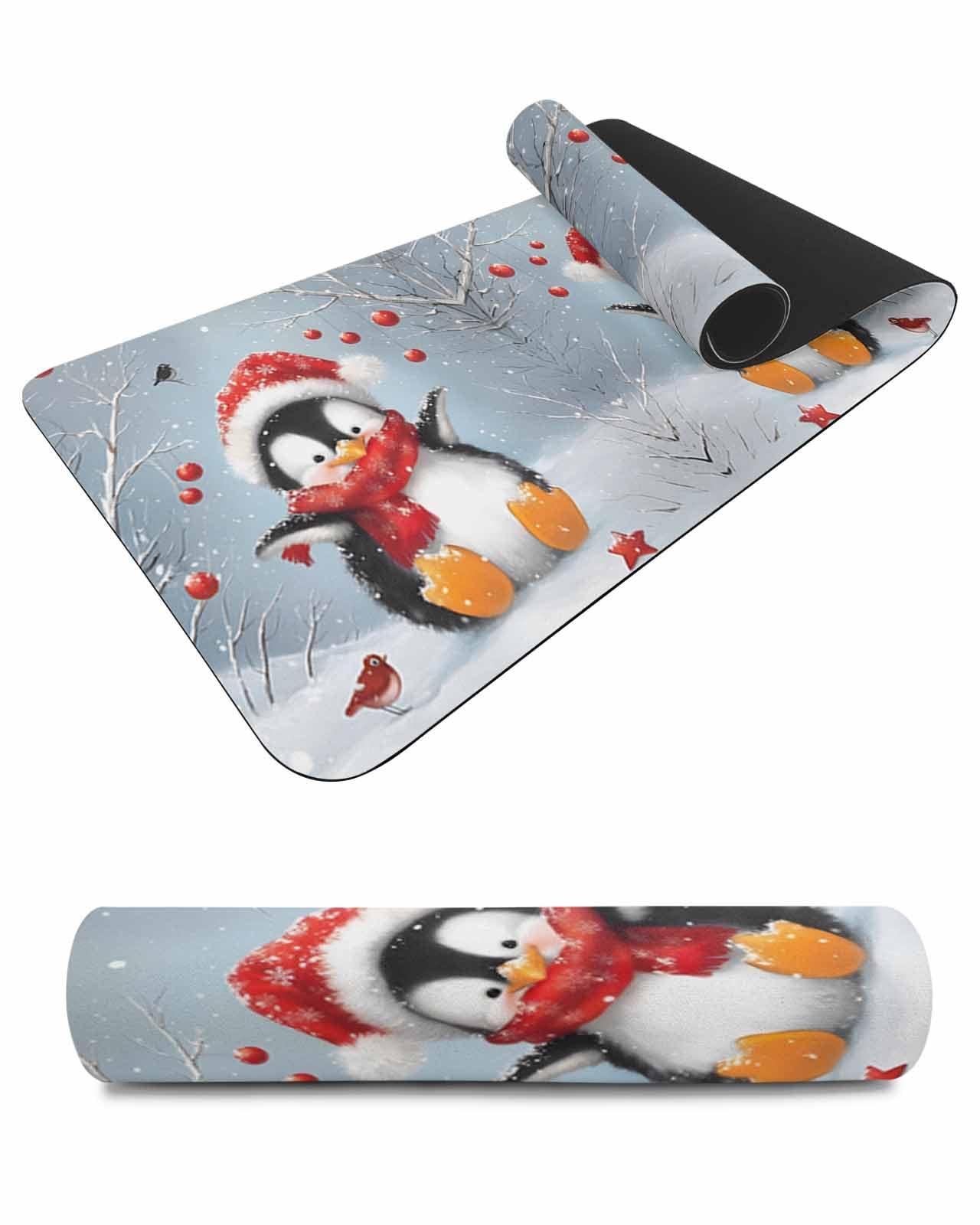 Debedcor Heat Proof Table Pads Waterproof Decorative, Merry Christmas Non-Slip Table Countertop Protector, Rustics Penguin Xmas Ball Snowfall Insulation Mat for Kitchen Room, 40 x 12 Inches