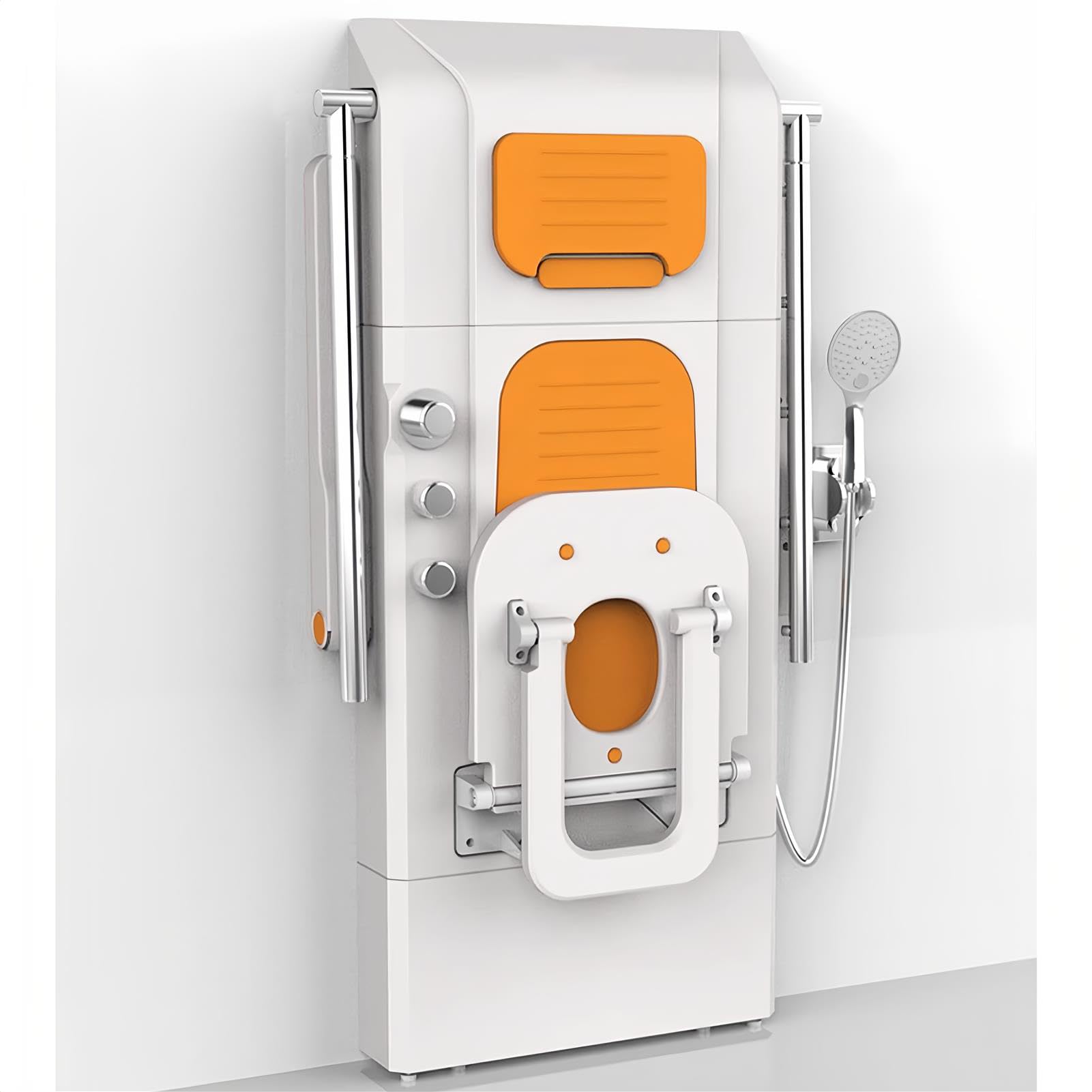 Sedia da Doccia Pieghevole con Corrimano, Sedile da Bagno A Parete con Soffione, Sedile da Bagno Multifunzionale A Parete, Sedia da Doccia per Anziani