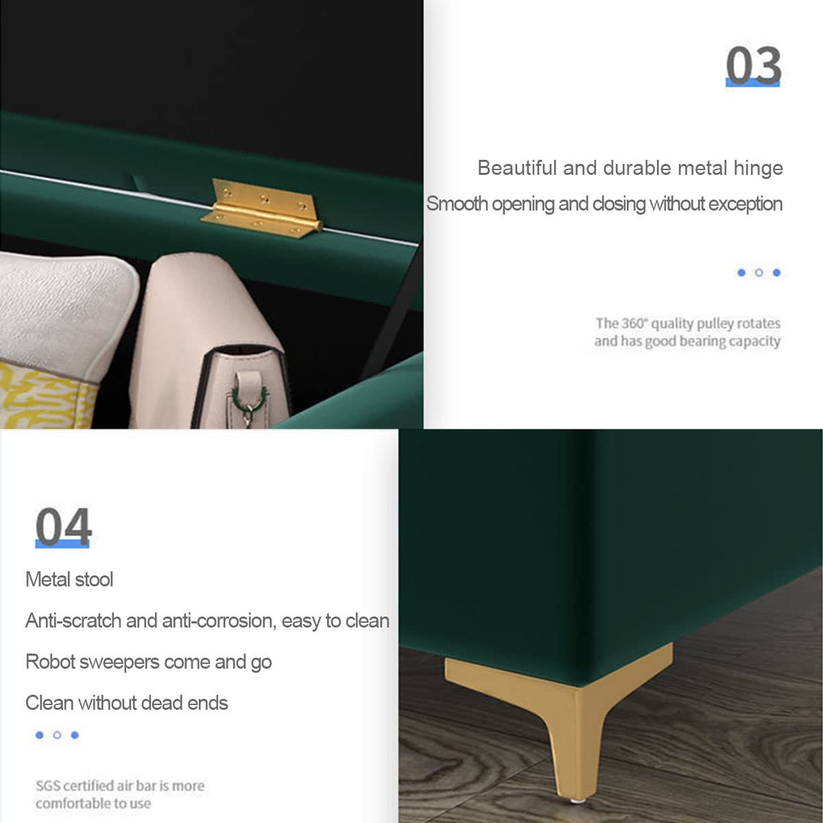 Banco de Almacenamiento para Entrada, otomana y baúl con Tapa abatible y Asiento Acolchado, Taburete para Cama (diámetro de 60 x 40 x 40 cm)