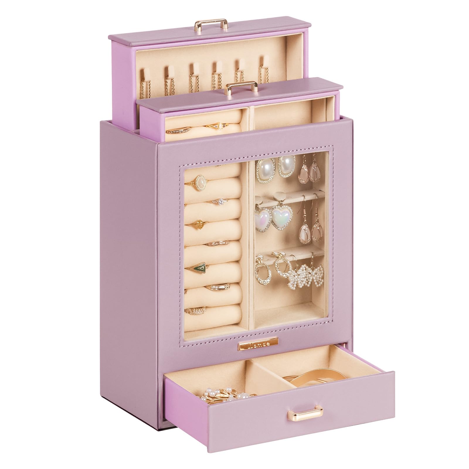 Homde Jewelry Organizer Girls Women Jewelry Box for Necklaces Rings Earrings Christmas Gift Bracelets Storage Case (Grey Purple + Gold)