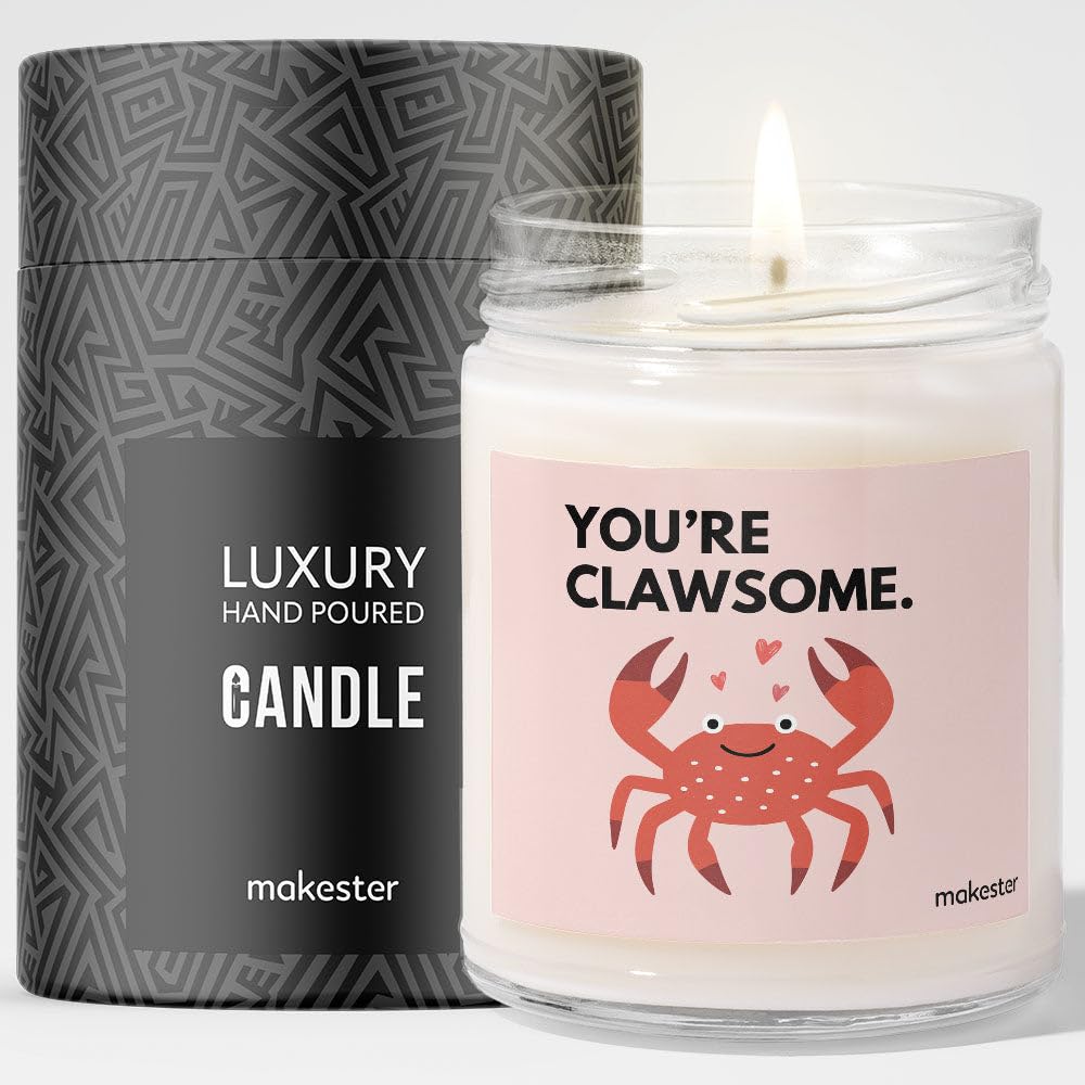 Crab Gifts - Luxury Soy Wax Candle - Vanilla, Jasmine, Sugared Almond - Makester, White