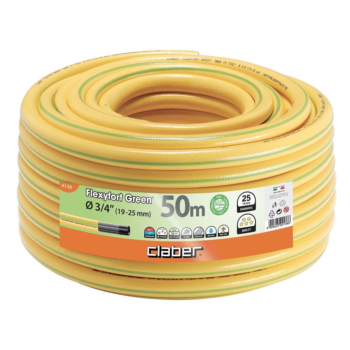 Claber 9138 Flexyfort Green Hortum (3/4 inç) (19-25 mm), 50 metre